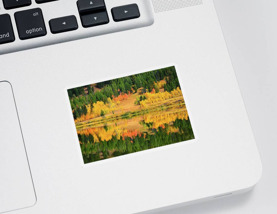 Two Ocean Lake Sticker featuring the photograph Autumn Reflections at Two Ocean Lake by Greg Norrell