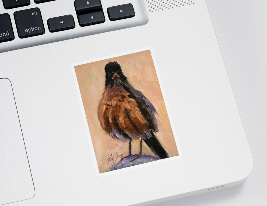 Funny Robin Sticker featuring the painting Awol by Billie Colson