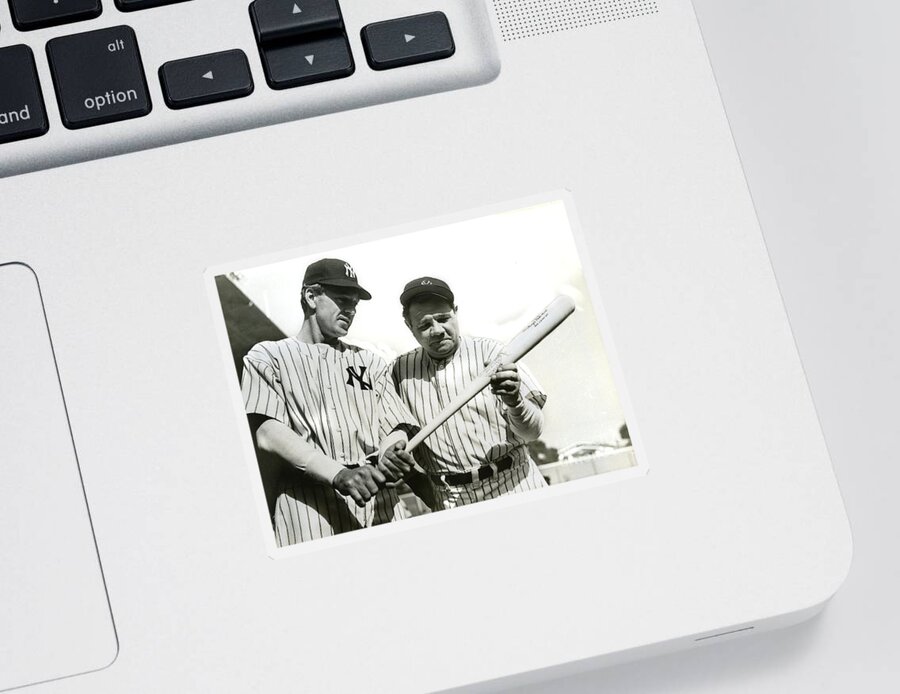Babe Ruth Sticker featuring the photograph Babe Ruth and Lou Gehrig by Jon Neidert