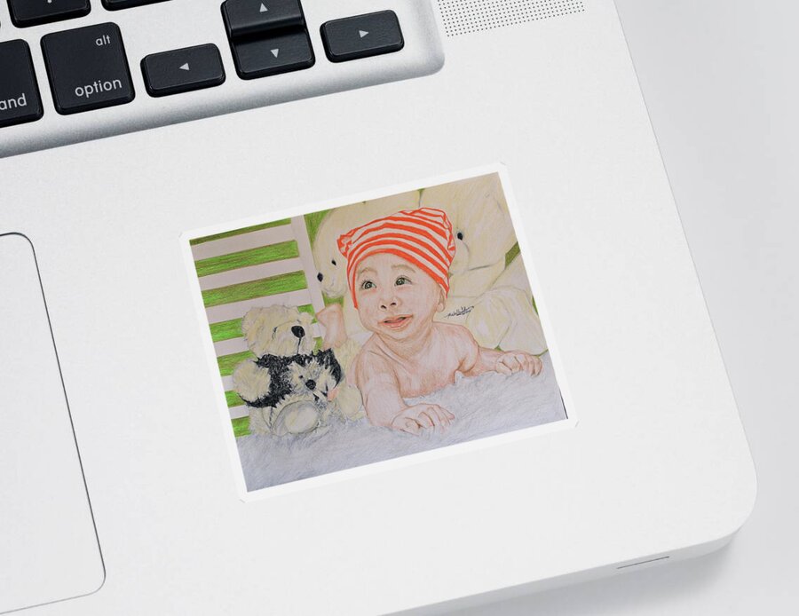 Portrait Sticker featuring the drawing Baby And Stuff Bears by Michelle Gilmore