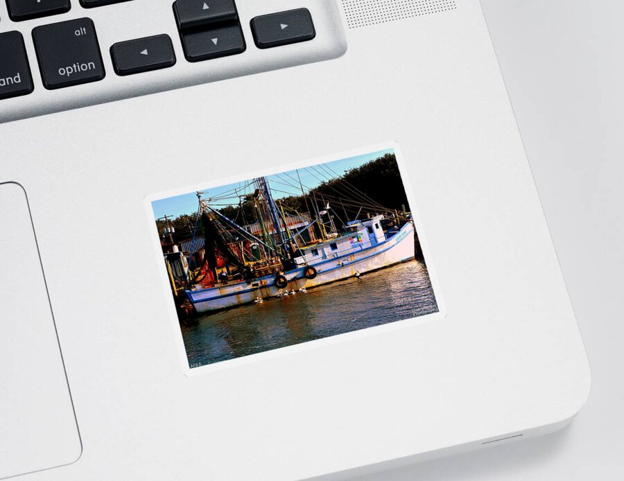 Shrimp Boat Sticker featuring the photograph Back From A Long Day At Sea by Lisa Wooten