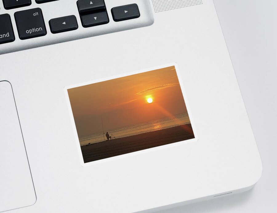 Surf Sticker featuring the photograph Baiting The Hook At Sunrise by Robert Banach