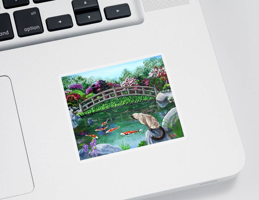 Bridge Sticker featuring the painting Balinese Cat at Hakone by Laura Iverson