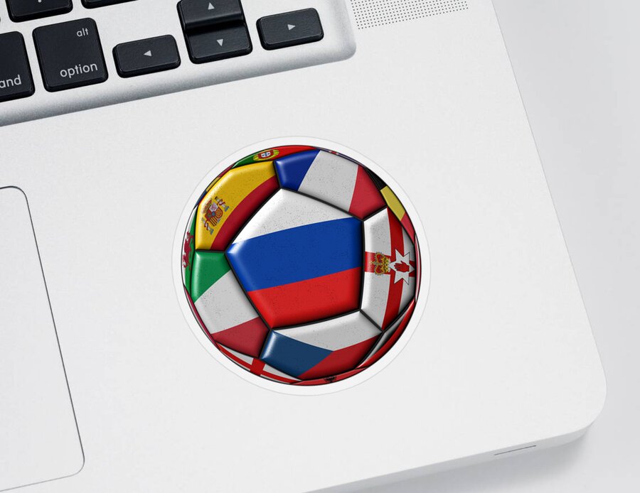 Europe Sticker featuring the digital art Ball with flag of Russia in the center by Michal Boubin
