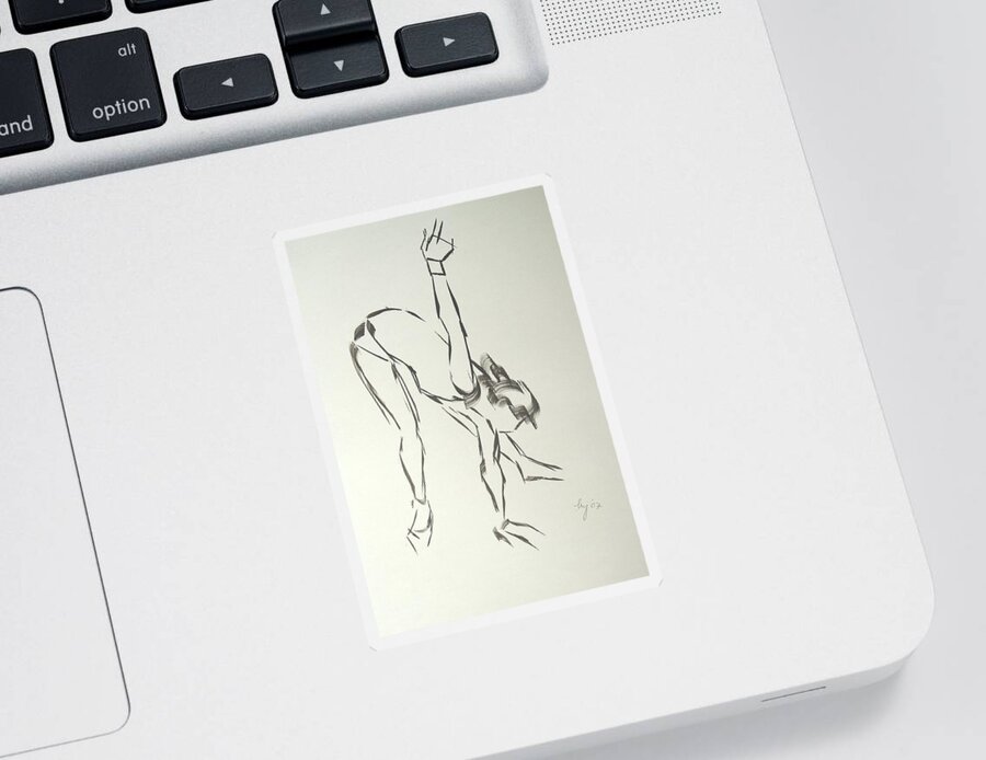 Ballet Sticker featuring the painting Ballet dancer bending and stretching by Mike Jory