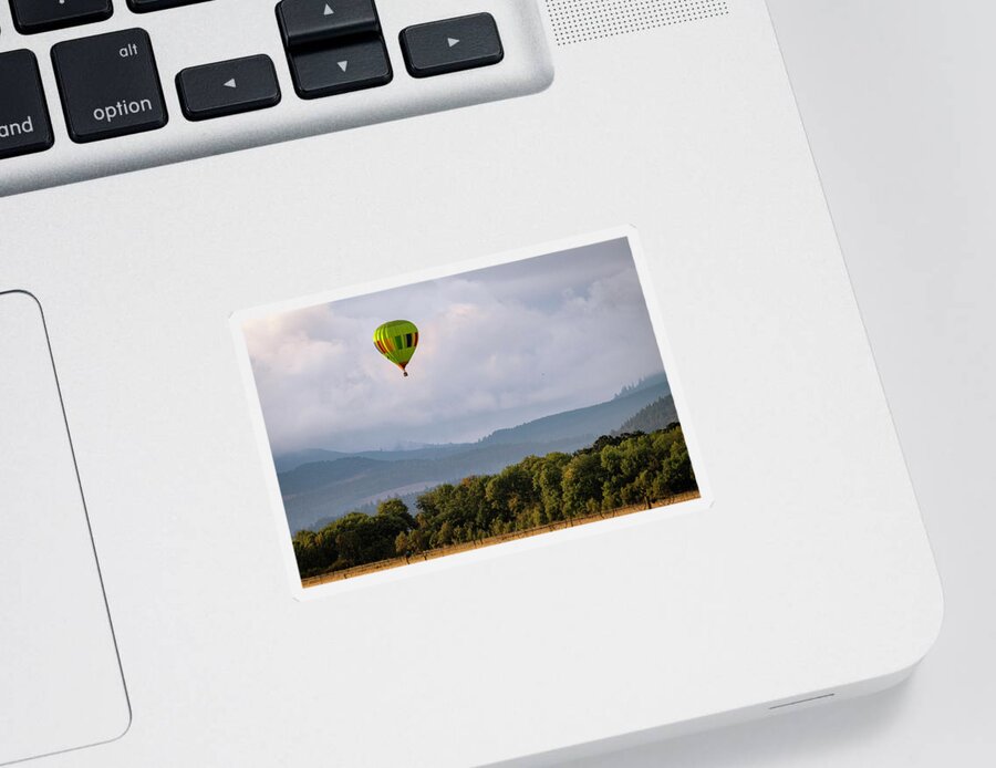 Hot Air Balloon Sticker featuring the photograph Balloon Over Farmland by Catherine Avilez