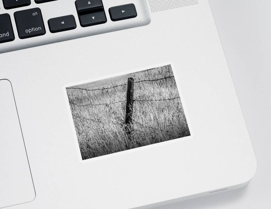 Fence Sticker featuring the photograph Barb Wire Fence in Infrared Blackand White by Randall Nyhof