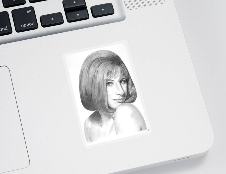 Singer Sticker featuring the drawing Barbra Streisand by Rob De Vries