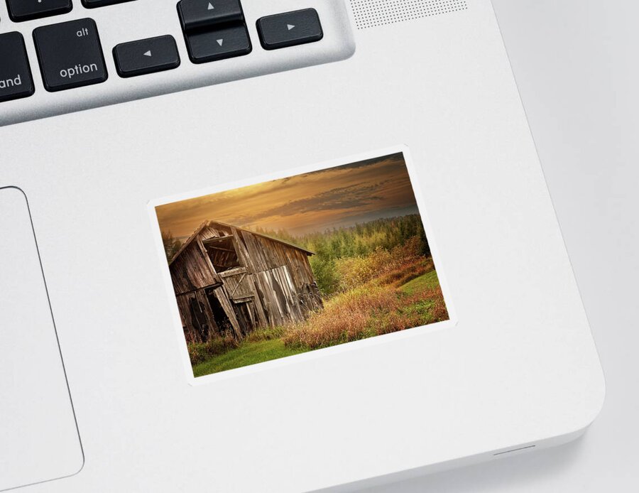 Old Barn Print Sticker featuring the photograph Barn at Sunset Print by Gwen Gibson