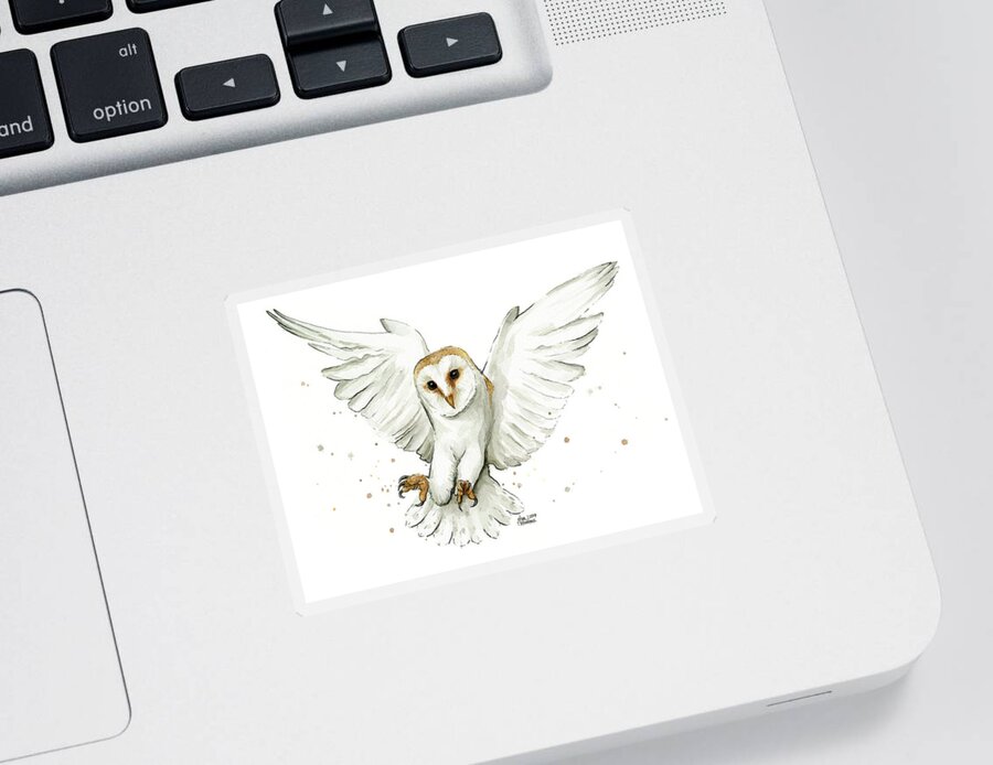 Owl Sticker featuring the painting Barn Owl Flying Watercolor by Olga Shvartsur