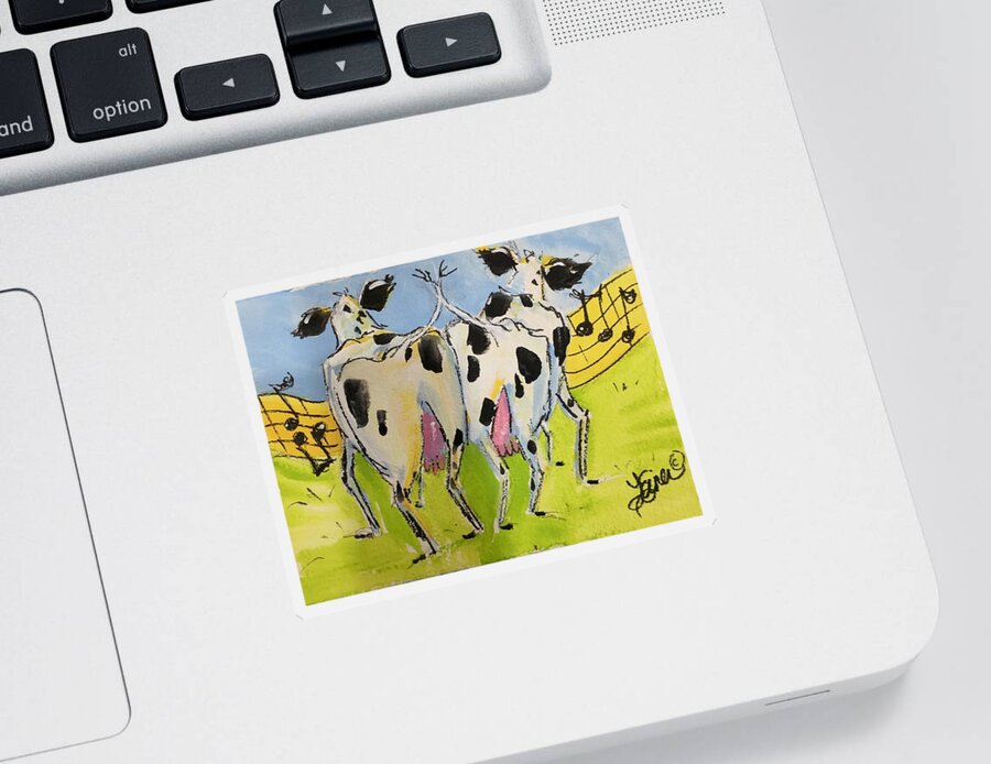 Cow Sticker featuring the painting Barnyard Bump by Terri Einer