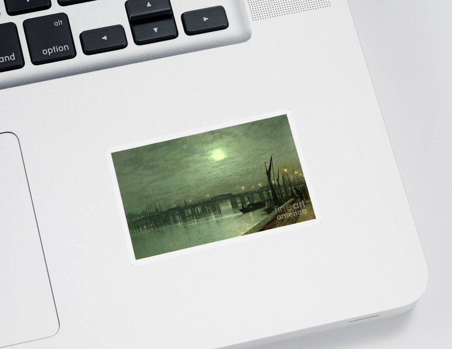 Nocturne; Night; Moon; Moonlit; River Thames; Chelsea; Boat; Steamboat Sticker featuring the painting Battersea Bridge by Moonlight by John Atkinson Grimshaw