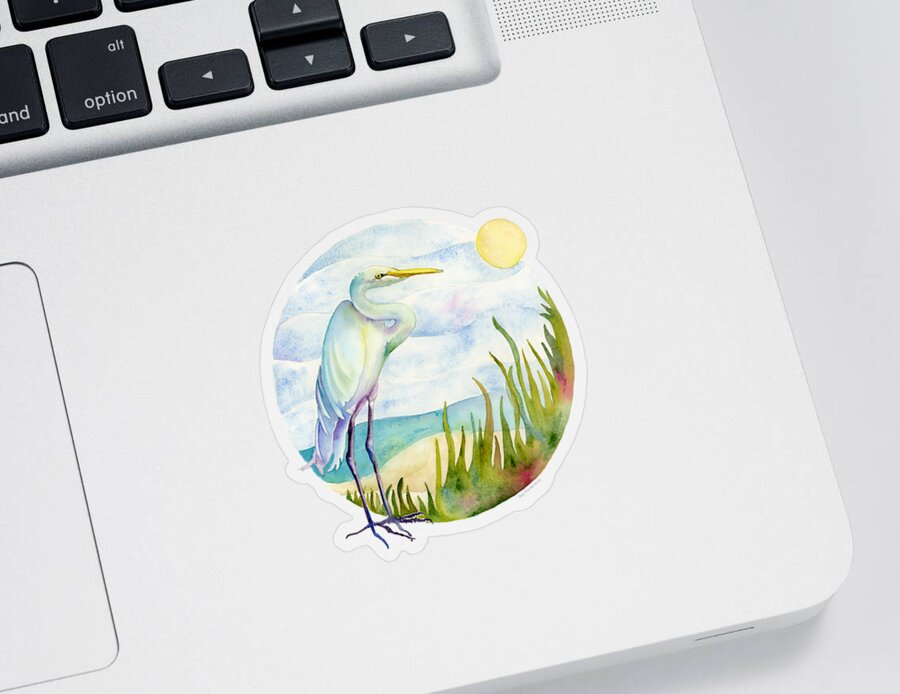 White Bird Sticker featuring the painting Beach Heron by Amy Kirkpatrick