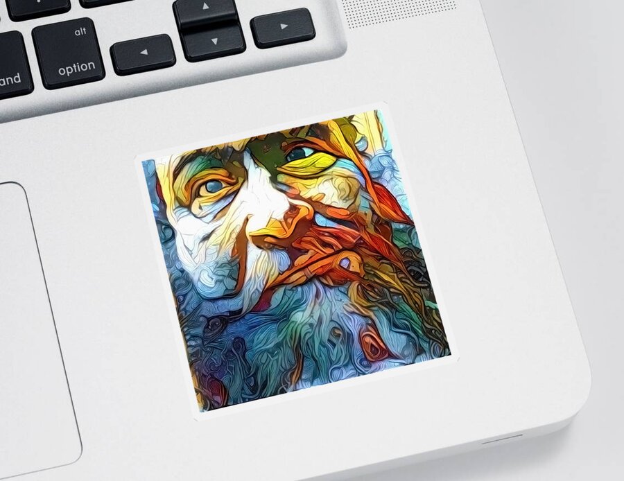 Portrait Sticker featuring the digital art Bearded Man's Face by Bruce Rolff