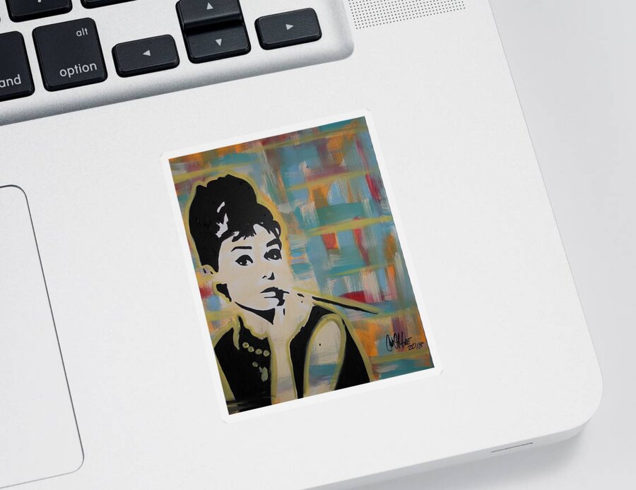 Audrey Hepburn Sticker featuring the painting Beautiful Hepburn by Antonio Moore