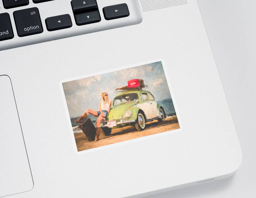 'hey Sticker featuring the digital art Beauty and the Beetle - Road Trip No.1 by Serge Averbukh