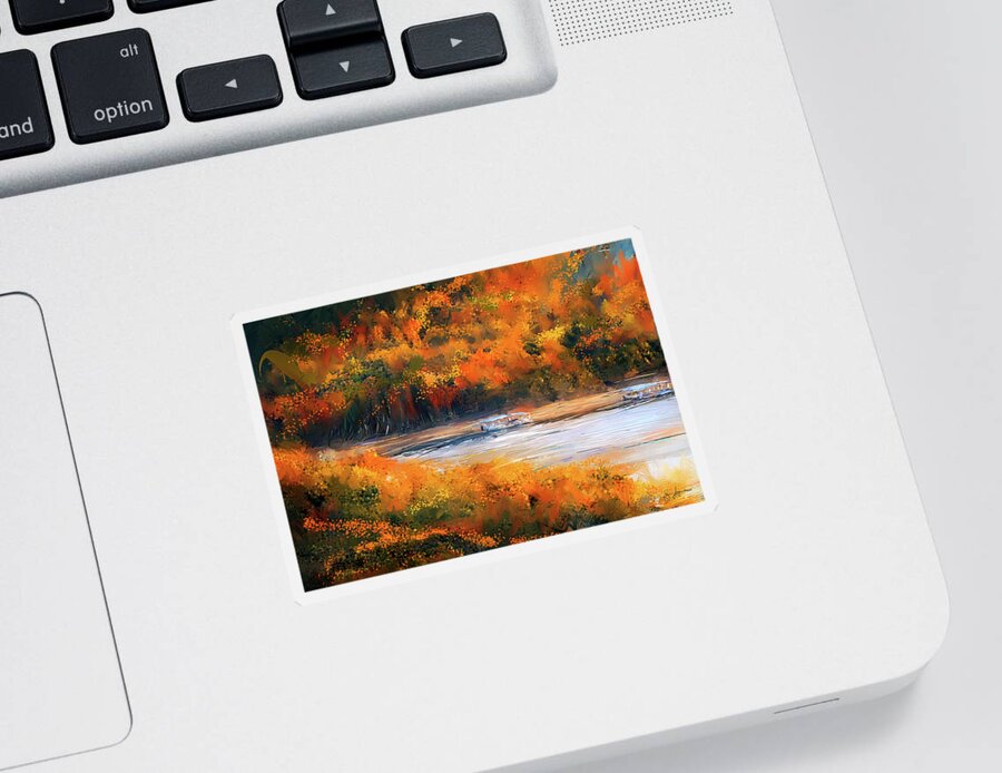 Beaver Lake Cottages Sticker featuring the painting Beaver Lake Impressionist - Beaver Lake Art by Lourry Legarde
