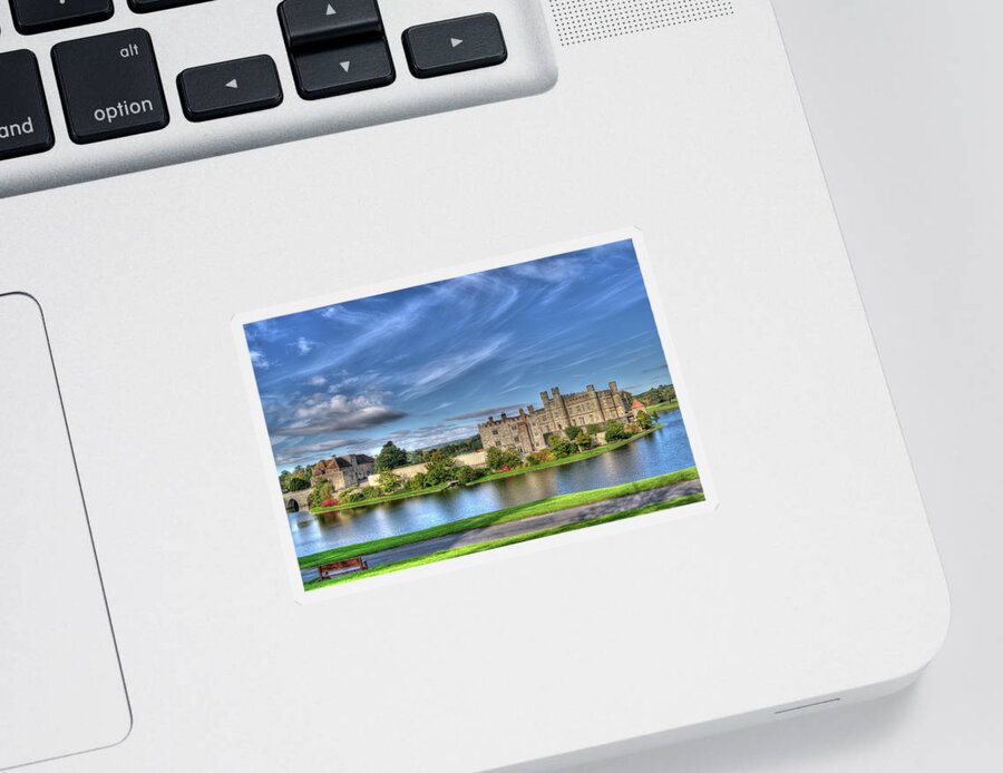 Leeds Castle Sticker featuring the photograph Bench view of Leeds Castle by Chris Thaxter