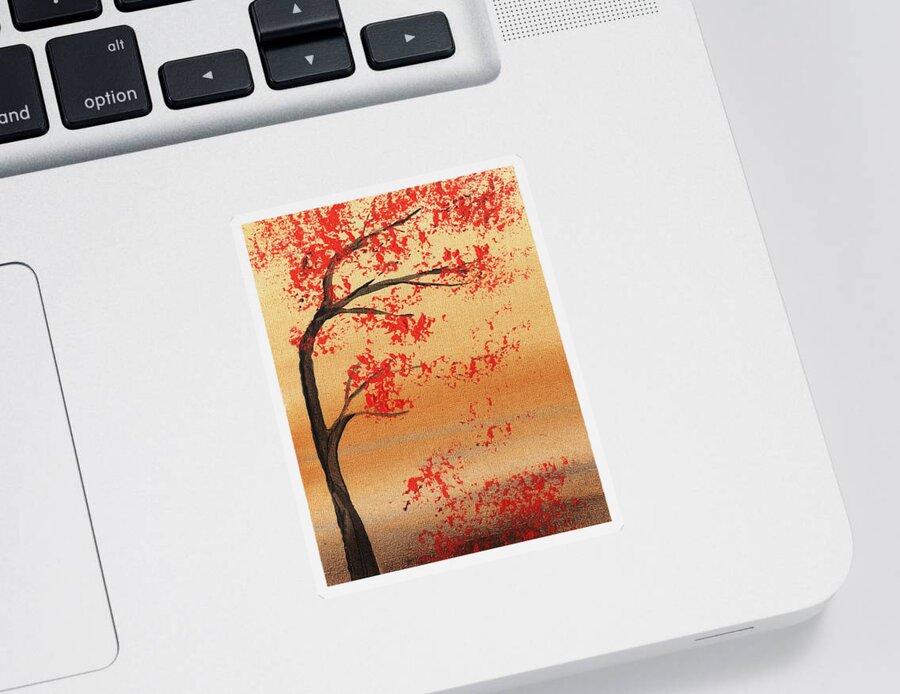Red Sticker featuring the painting Bending Tree Abstract by Irina Sztukowski