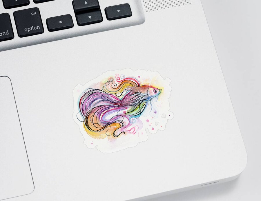 Fish Sticker featuring the painting Betta Fish Watercolor by Olga Shvartsur