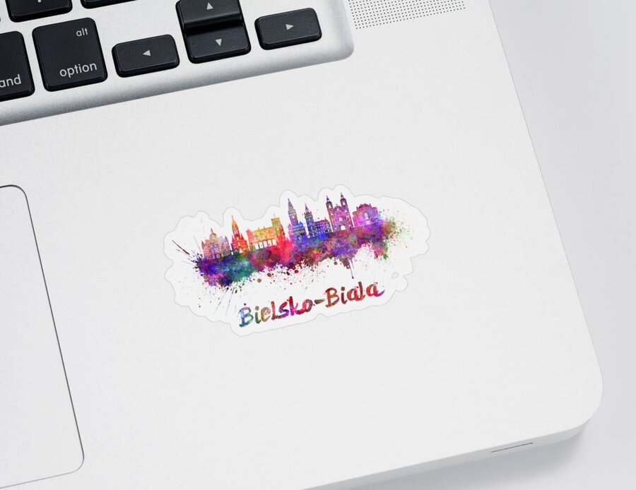 Bielsko-biala Sticker featuring the painting Bielsko-Biala skyline in watercolor by Pablo Romero