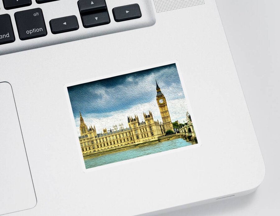 Big Ben Sticker featuring the photograph Big Ben and Houses of Parliament with Thames River by John Williams