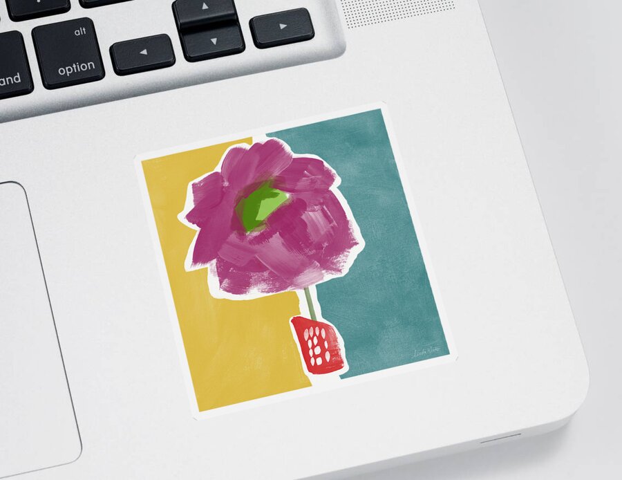 Modern Sticker featuring the painting Big Purple Flower in A Small Vase- Art by Linda Woods by Linda Woods