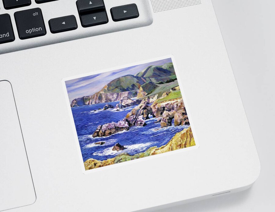 Seascape Sticker featuring the painting Big Sur California Coast by David Lloyd Glover
