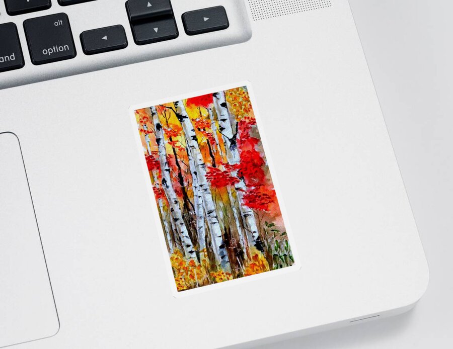 Rafael Salazar Sticker featuring the digital art Birch Trees in Fall by Rafael Salazar