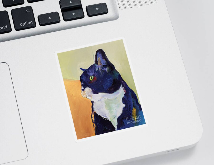 Cat Portrait Sticker featuring the painting Bird Watcher by Pat Saunders-White