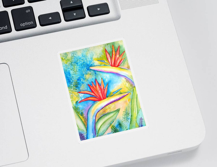 Bird Of Paradise Sticker featuring the painting Birds of Paradise by Carlin Blahnik CarlinArtWatercolor