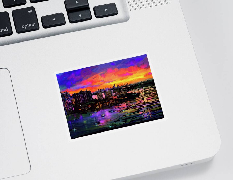 Biscayne Bay Sticker featuring the painting Biscayne Bay, Miami by DC Langer