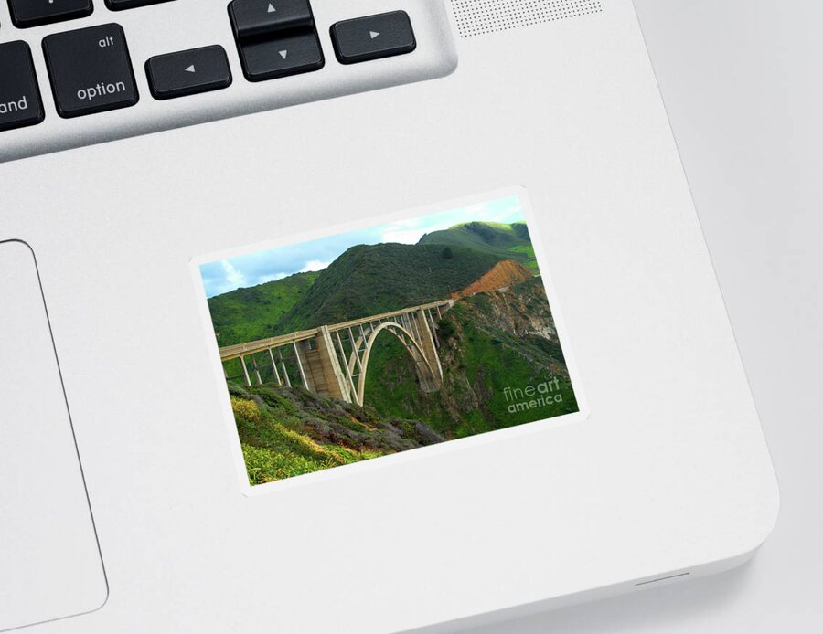 Bixby Bridge Sticker featuring the photograph Bixby Bridge in Big Sur by Charlene Mitchell