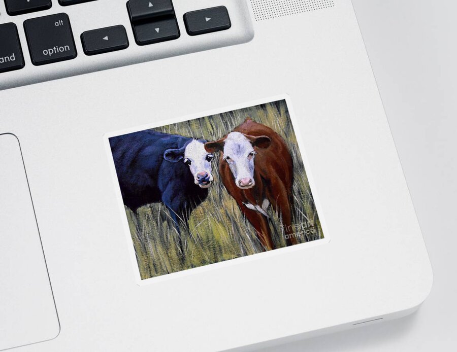 Cow Sticker featuring the painting Black and Brown Cow by Christopher Shellhammer