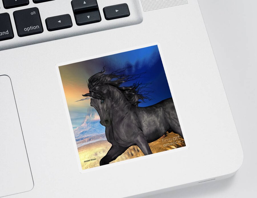 Unicorn Sticker featuring the painting Black Buck Unicorn by Corey Ford
