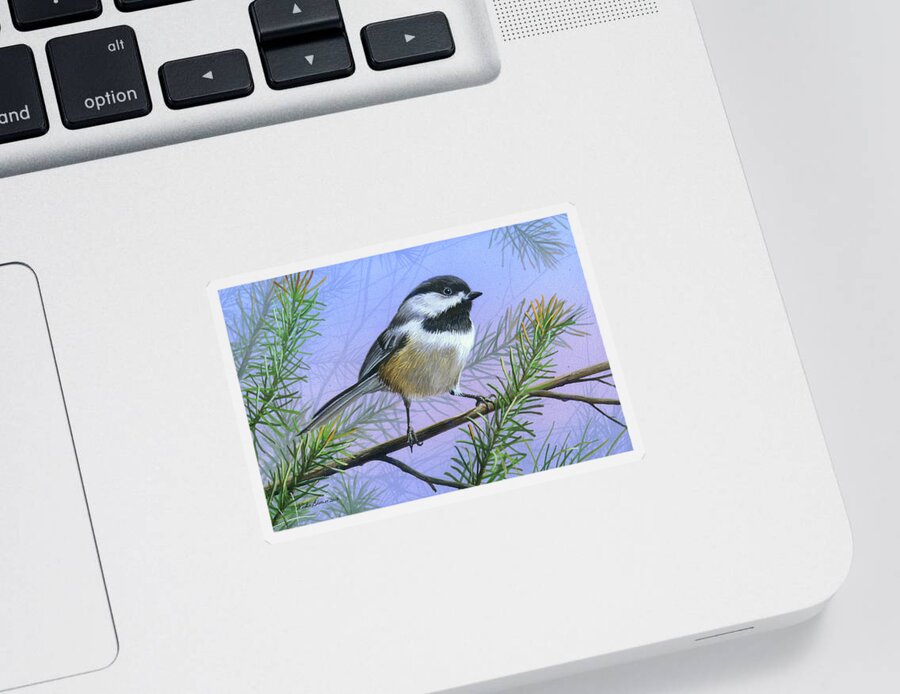 Black Capped Sticker featuring the painting Black Cap Chickadee by Mike Brown