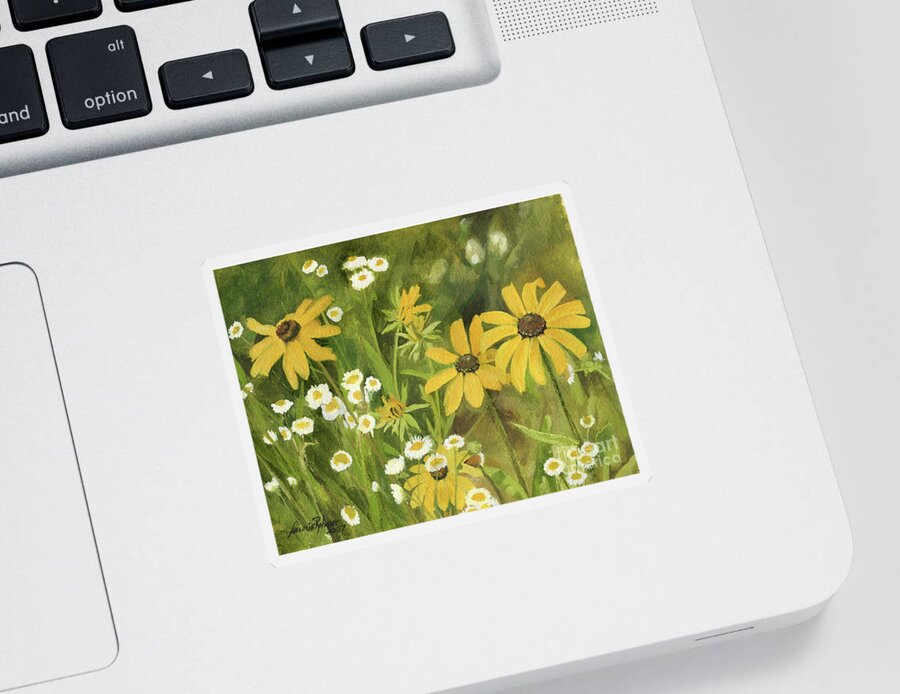 Nature Art Sticker featuring the painting Black-eyed Susans in a Field by Laurie Rohner