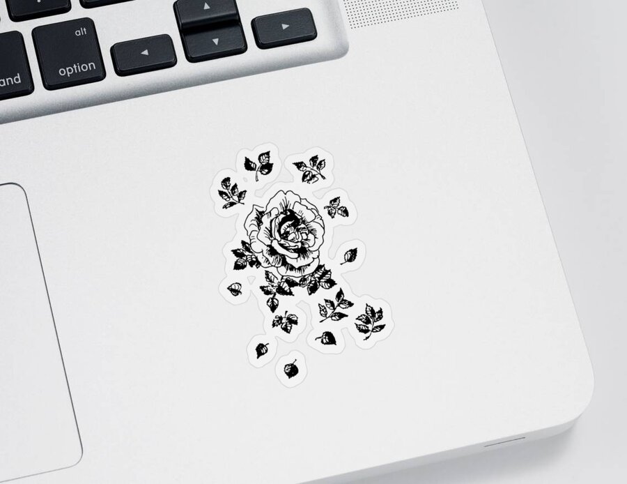 Rose Sticker featuring the drawing Black Graphic Rose by Masha Batkova