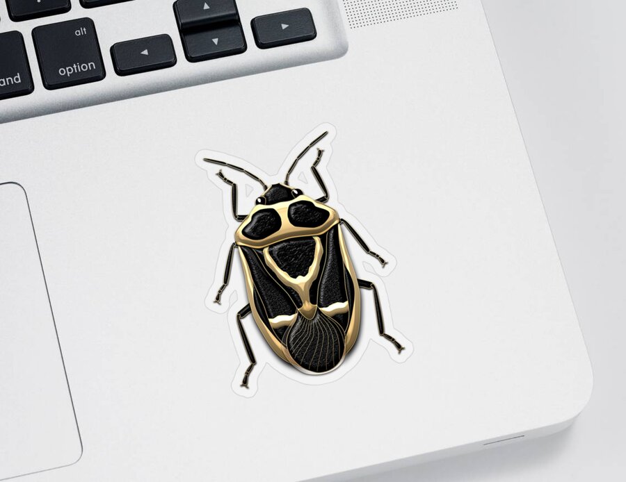 Beasts Creatures And Critters Collection By Serge Averbukh Sticker featuring the digital art Black Shieldbug with Gold Accents on Black Canvas by Serge Averbukh