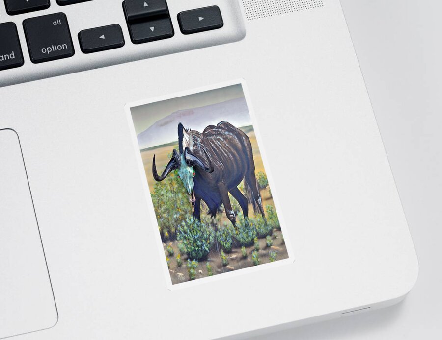 Black Wildebeest Sticker featuring the painting Black Wildebeest by Mayhem Mediums