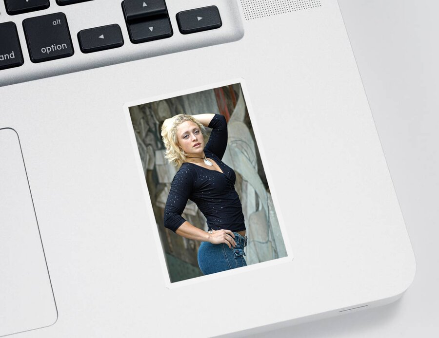 Model Sticker featuring the photograph Blonde in Courtyard by Mike Martin