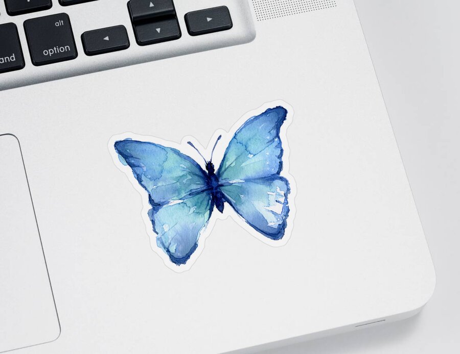 Watercolor Sticker featuring the painting Blue Butterfly Watercolor by Olga Shvartsur