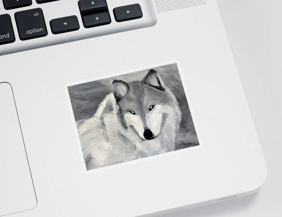 Wolf Sticker featuring the painting Blue eyes by Kevin Daly