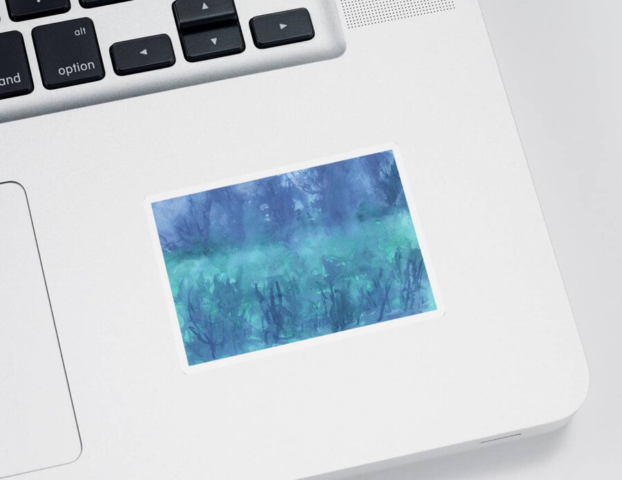 Abstract Sticker featuring the painting Blue Forest Lake by Marcy Brennan