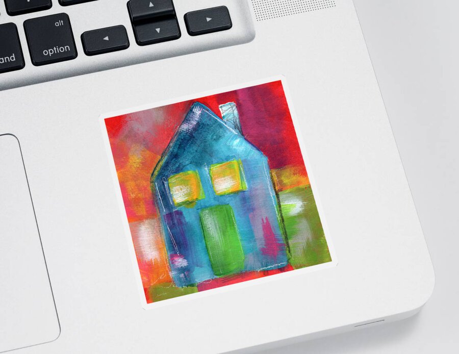 House Sticker featuring the painting Blue House- Art by Linda Woods by Linda Woods