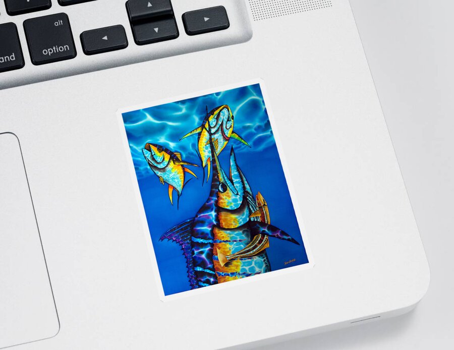  Yellowfin Tuna Sticker featuring the painting Blue Marlin by Daniel Jean-Baptiste