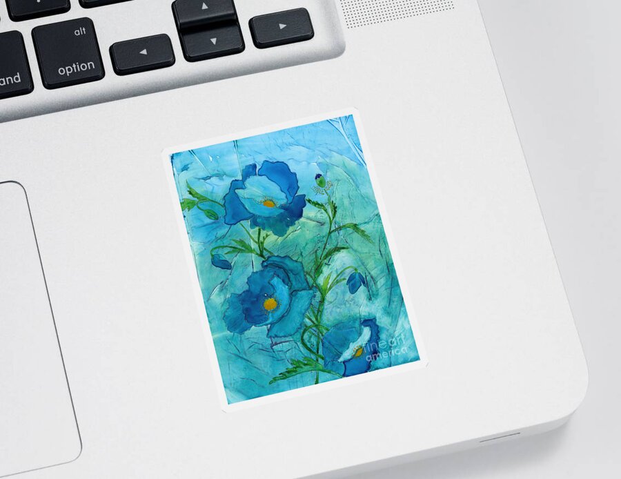 Poppies Sticker featuring the painting Blue Poppies, Watercolor on Yupo by Conni Schaftenaar