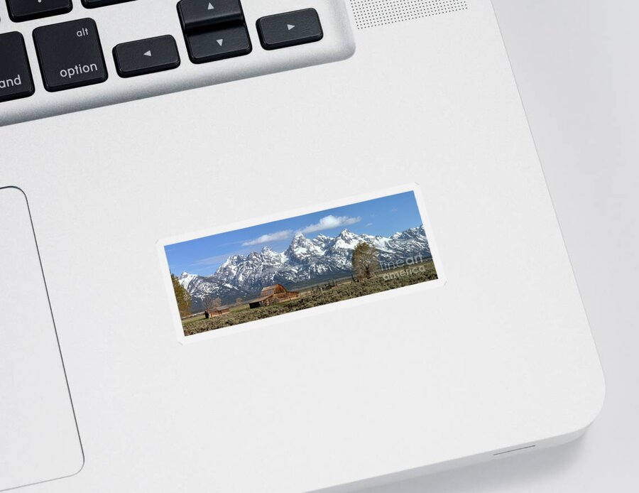 Moulton Barn Panorama Sticker featuring the photograph Blue Spring Skies Over Mormon Row by Adam Jewell