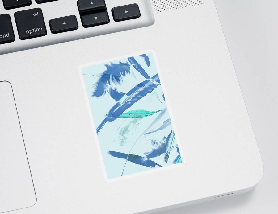 Abstract Sticker featuring the photograph Blue toned artistic feather abstract by Jorgo Photography