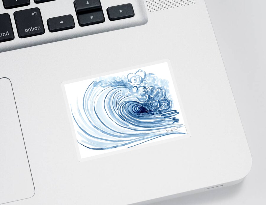Modern Sticker featuring the painting Blue Wave Modern Loose Curling Wave by Audrey Jeanne Roberts